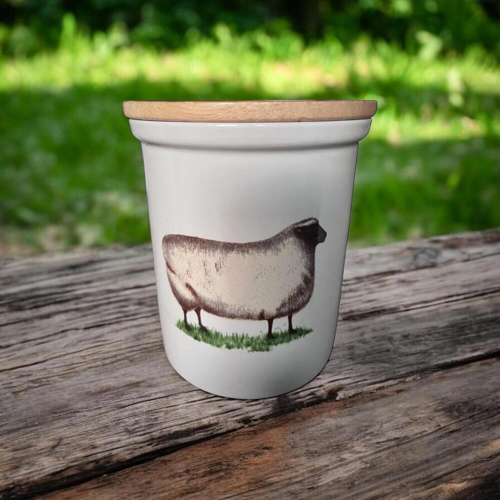 Vtg 6 inch Pimpernel Ceramic Cannister with Lid Sheep Design Farmhouse Decor